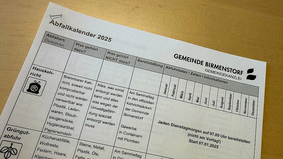  Birmenstorf: Abfallkalender 2025 